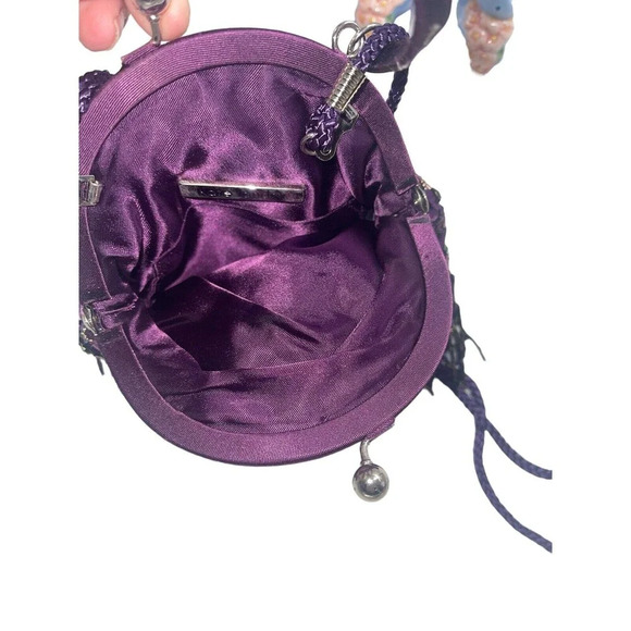 Vintage Kate Laundry Purple SCALLOPED SILK EVENING BAG Beaded Fringe Sequins - Picture 15 of 16